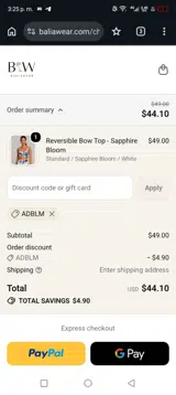 Baliawear Resortwear coupon verification screenshot