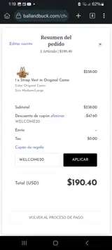 WELCOME20 coupon verification screenshot