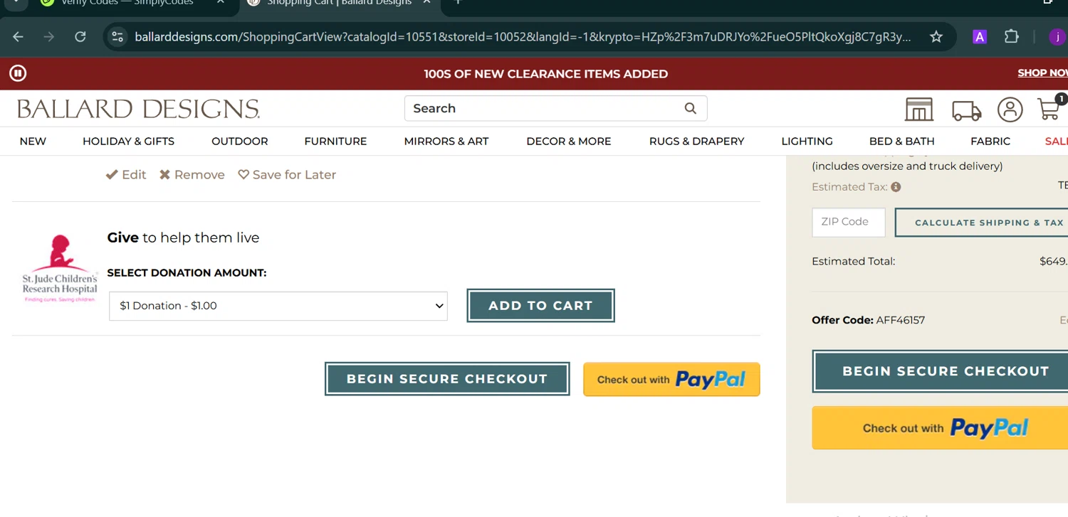 where to use Ballard Designs promo code box