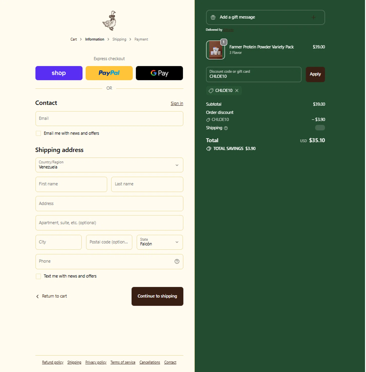 Ballerina Farm discount code screenshot showing code CHLOE10 applied at Ballerina Farm checkout page. Uploaded by SimplyCodes community member reggiesmith on Jan 19, 2026