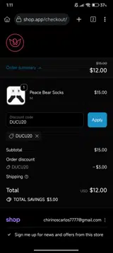 DUCU20 coupon verification screenshot