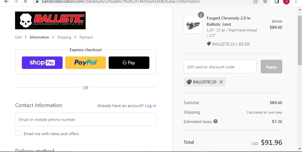 where to use Ballistic Fabrication promo code box