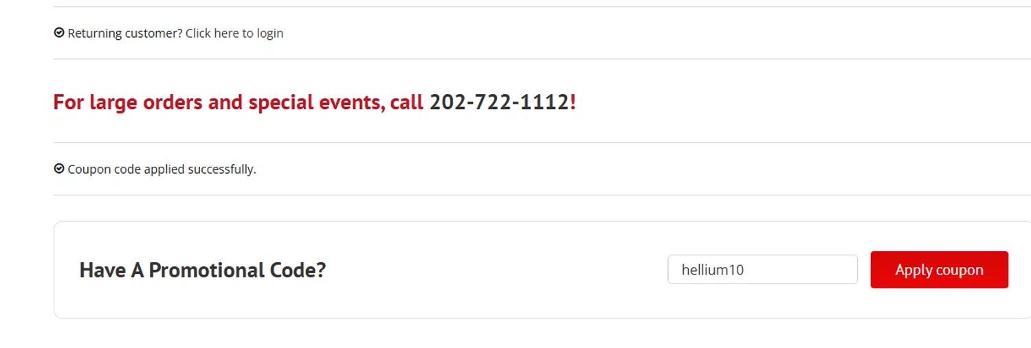 BalloonsDC promo code screenshot showing code hellium10 applied at BalloonsDC checkout page. Uploaded by SimplyCodes community member ramosleroy on Aug 14, 2025