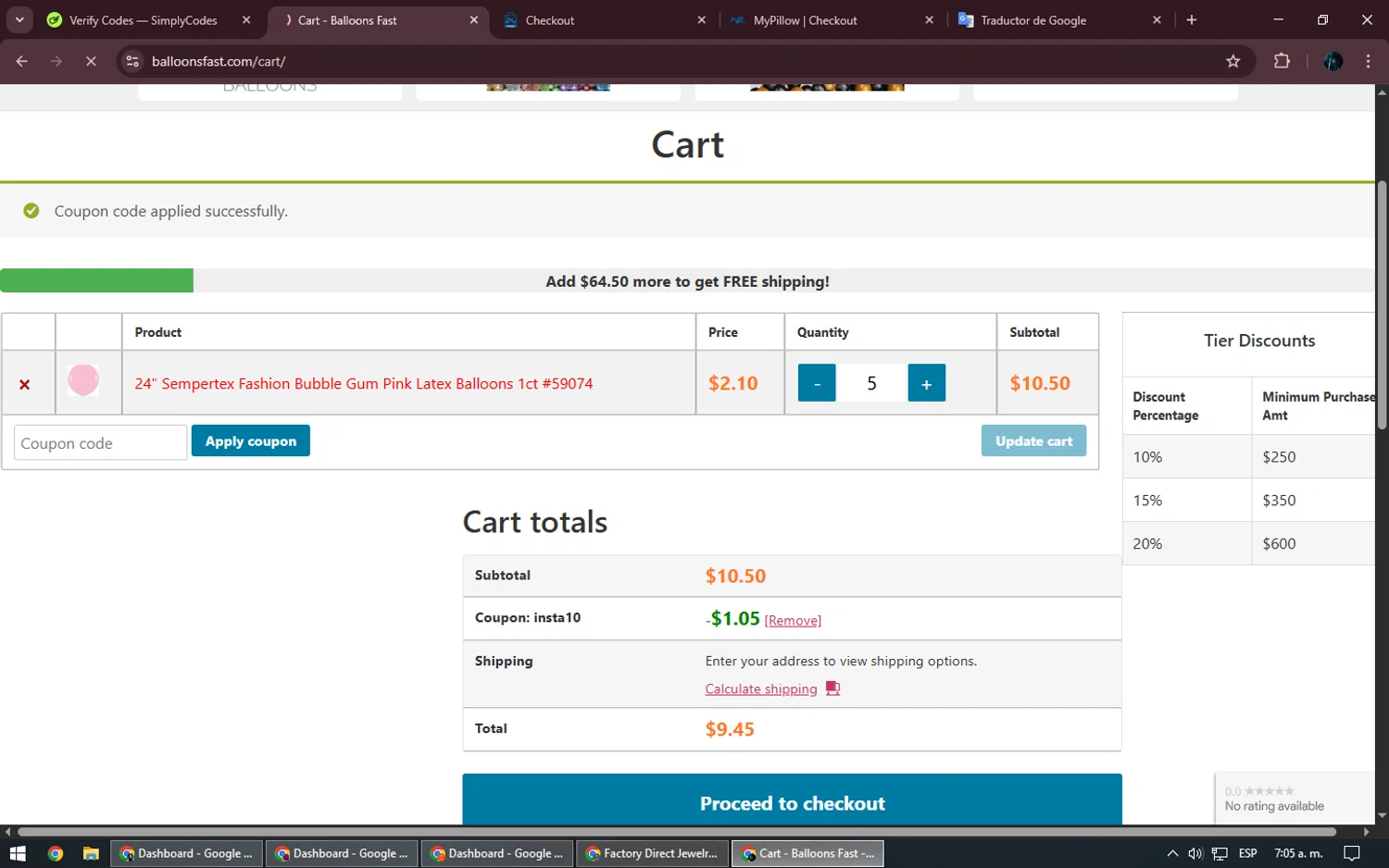 Balloons Fast checkout page showing Balloons Fast coupon code box | Screenshot taken by SimplyCodes community member on Jun 9, 2025