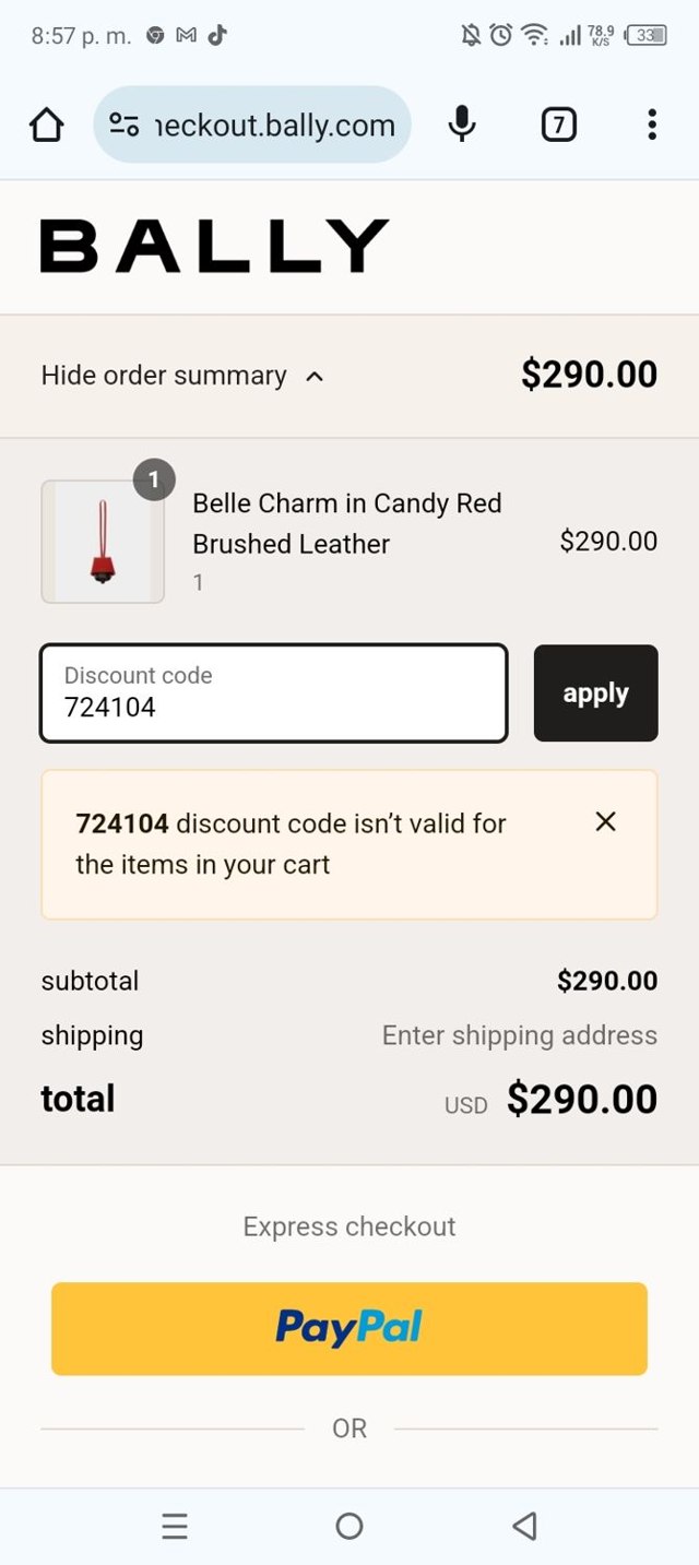 Bally checkout page showing Bally promo code box | Screenshot taken by SimplyCodes community member on Apr 12, 2024