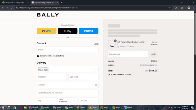 Bally checkout page showing Bally promo code box | Screenshot taken by SimplyCodes community member on Aug 21, 2025