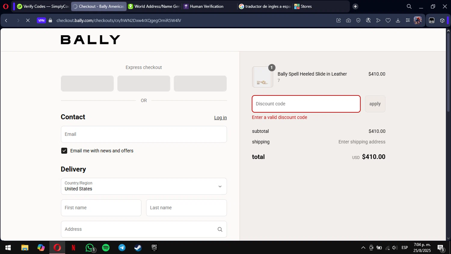 Bally promo code screenshot showing code 90001171 applied at Bally checkout page. Uploaded by SimplyCodes community member mimusuky1 on Aug 25, 2025