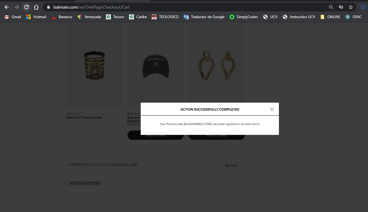 Balmain checkout page showing Balmain promo code box | Screenshot taken by SimplyCodes community member on Sep 4, 2020