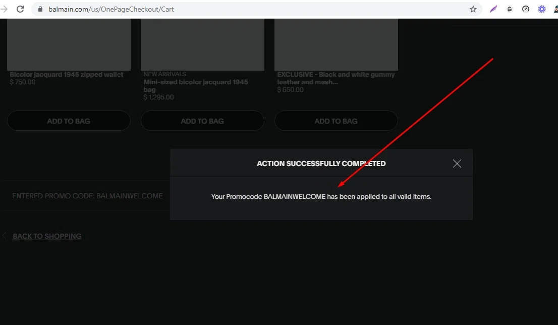 Balmain checkout page showing Balmain promo code box | Screenshot taken by SimplyCodes community member on Mar 28, 2021