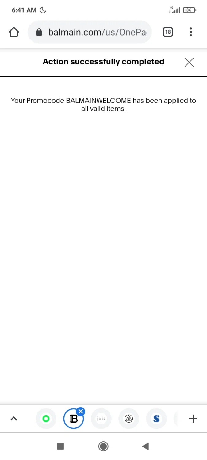 Balmain checkout page showing Balmain promo code box | Screenshot taken by SimplyCodes community member on Feb 27, 2021