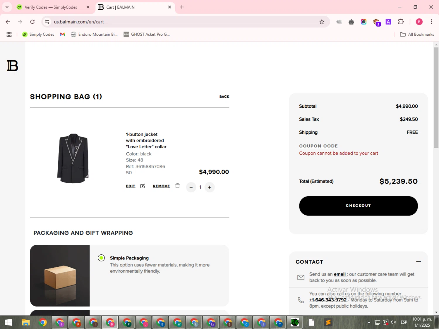 Balmain promo code screenshot showing code PRIVSALESBLM22 applied at Balmain checkout page. Uploaded by SimplyCodes community member ValiantAdmiral924 on Jan 2, 2025
