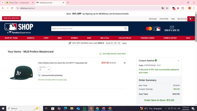 Baltimore Orioles checkout page showing Baltimore Orioles promo code box | Screenshot taken by SimplyCodes community member on Sep 29, 2025