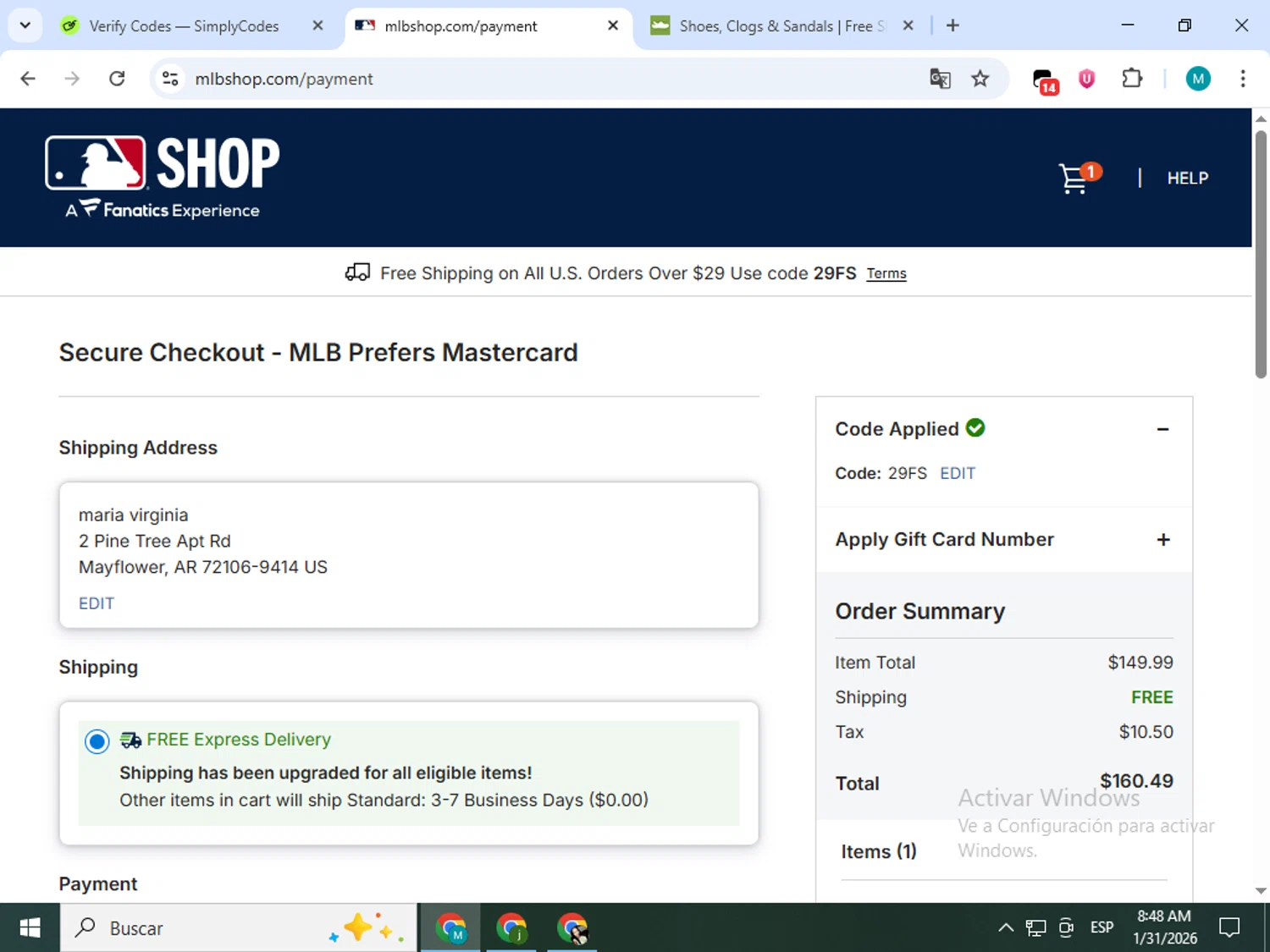 Baltimore Orioles checkout page showing Baltimore Orioles promo code box | Screenshot taken by SimplyCodes community member on Jan 31, 2026