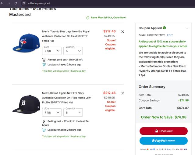 Baltimore Orioles checkout page showing Baltimore Orioles promo code box | Screenshot taken by SimplyCodes community member on Oct 3, 2025