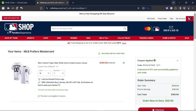 Baltimore Orioles checkout page showing Baltimore Orioles promo code box | Screenshot taken by SimplyCodes community member on Sep 7, 2025