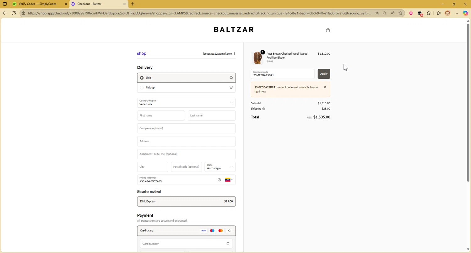 Baltzar checkout page showing Baltzar discount code box | Screenshot taken by SimplyCodes community member on Oct 2, 2025