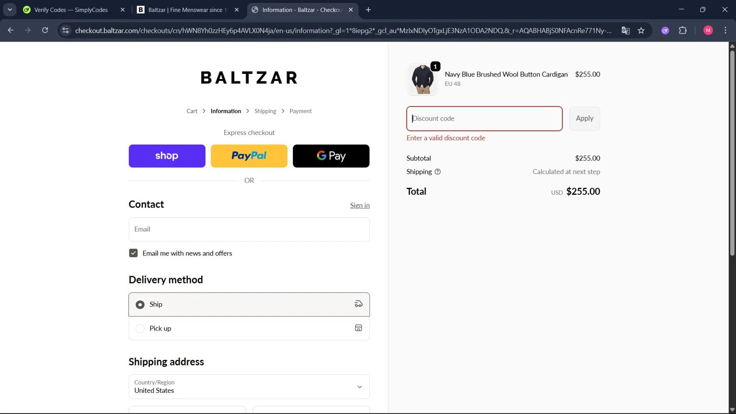 Baltzar discount code screenshot showing code 2SME3BA2SB91 applied at Baltzar checkout page. Uploaded by SimplyCodes community member ValueCollector4159 on Feb 8, 2026