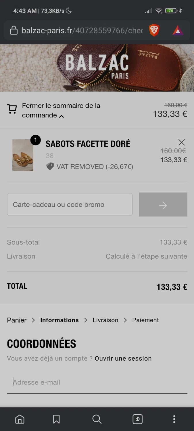 BALZAC PARIS checkout page showing BALZAC PARIS discount code box | Screenshot taken by SimplyCodes community member on Jul 4, 2021