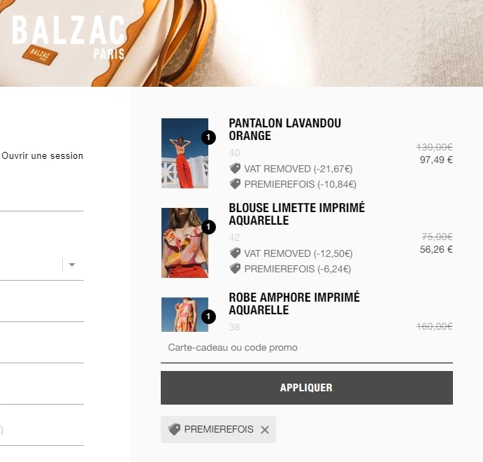 BALZAC PARIS checkout page showing BALZAC PARIS discount code box | Screenshot taken by SimplyCodes community member on Jun 13, 2022