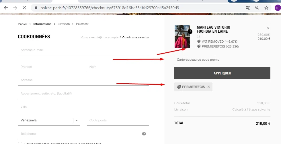 BALZAC PARIS checkout page showing BALZAC PARIS discount code box | Screenshot taken by SimplyCodes community member on Nov 8, 2021