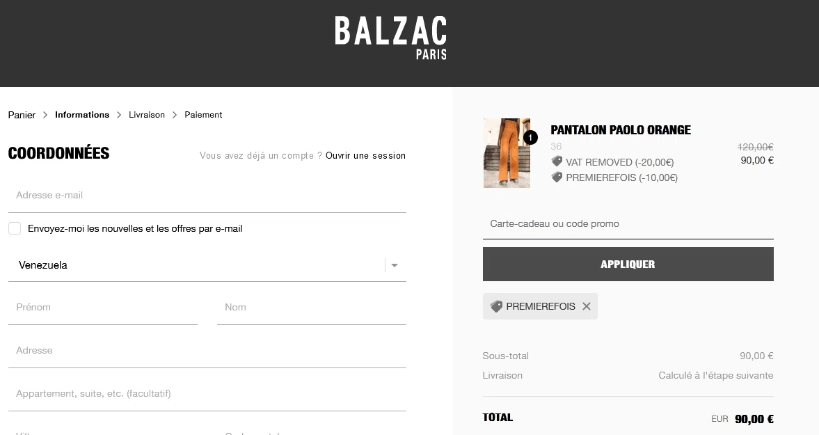 BALZAC PARIS checkout page showing BALZAC PARIS discount code box | Screenshot taken by SimplyCodes community member on Mar 14, 2022