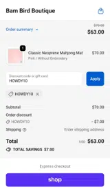 HOWDY10 coupon verification screenshot