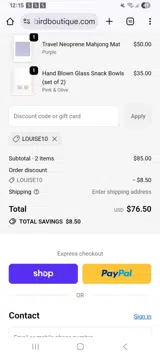 Louise10 coupon verification screenshot