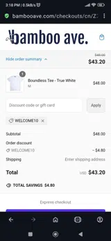 Welcome10 coupon verification screenshot