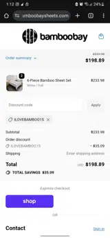 ILOVEBAMBOO15 coupon verification screenshot
