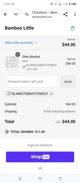 BLANKETS&BATHTIME20 coupon verification screenshot