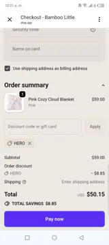 Hero coupon verification screenshot