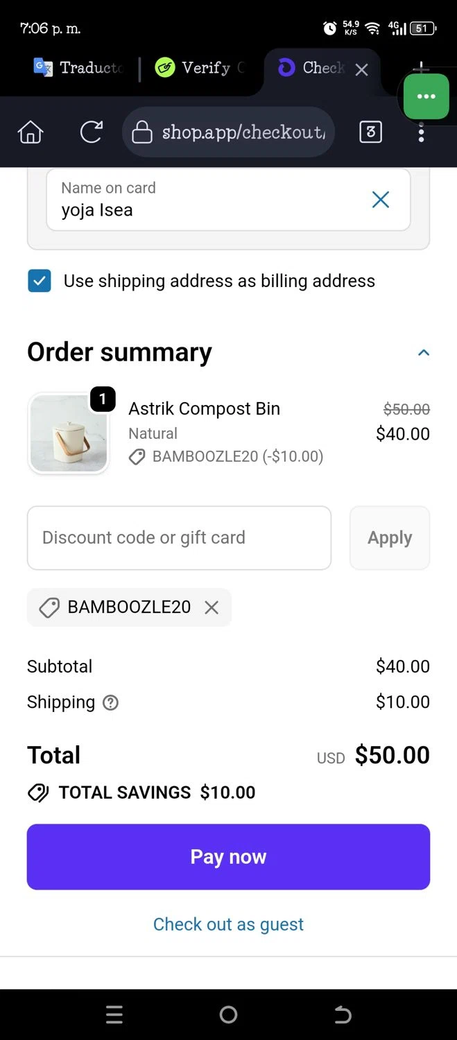 Bamboozle Home promo code screenshot showing code BAMBOOZLE20 applied at Bamboozle Home checkout page. Uploaded by SimplyCodes community member JannyiseaN on Dec 20, 2025