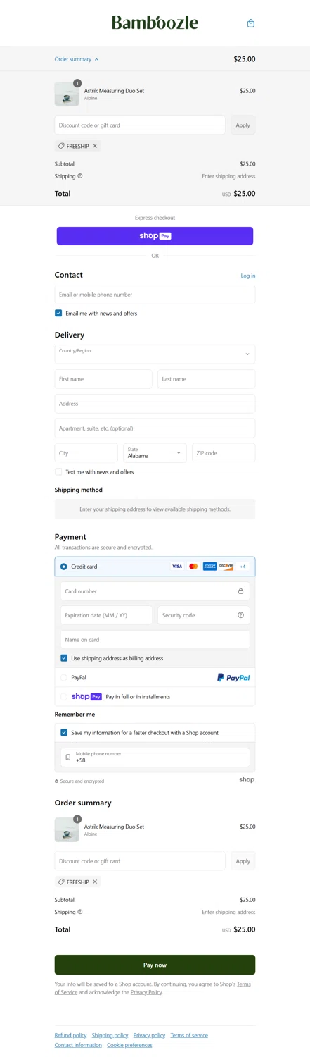 Bamboozle Home promo code screenshot showing code FREESHIP applied at Bamboozle Home checkout page. Uploaded by SimplyCodes community member SaraiVillarroel on May 12, 2025