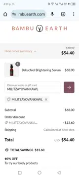 MILITZAYOVANKAWL coupon verification screenshot