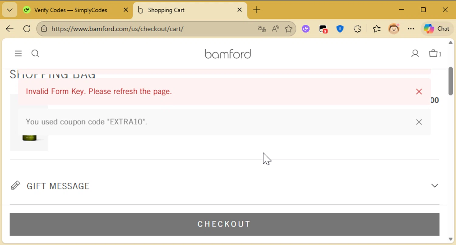 Bamford checkout page showing Bamford discount code box | Screenshot taken by SimplyCodes community member on Jan 28, 2026