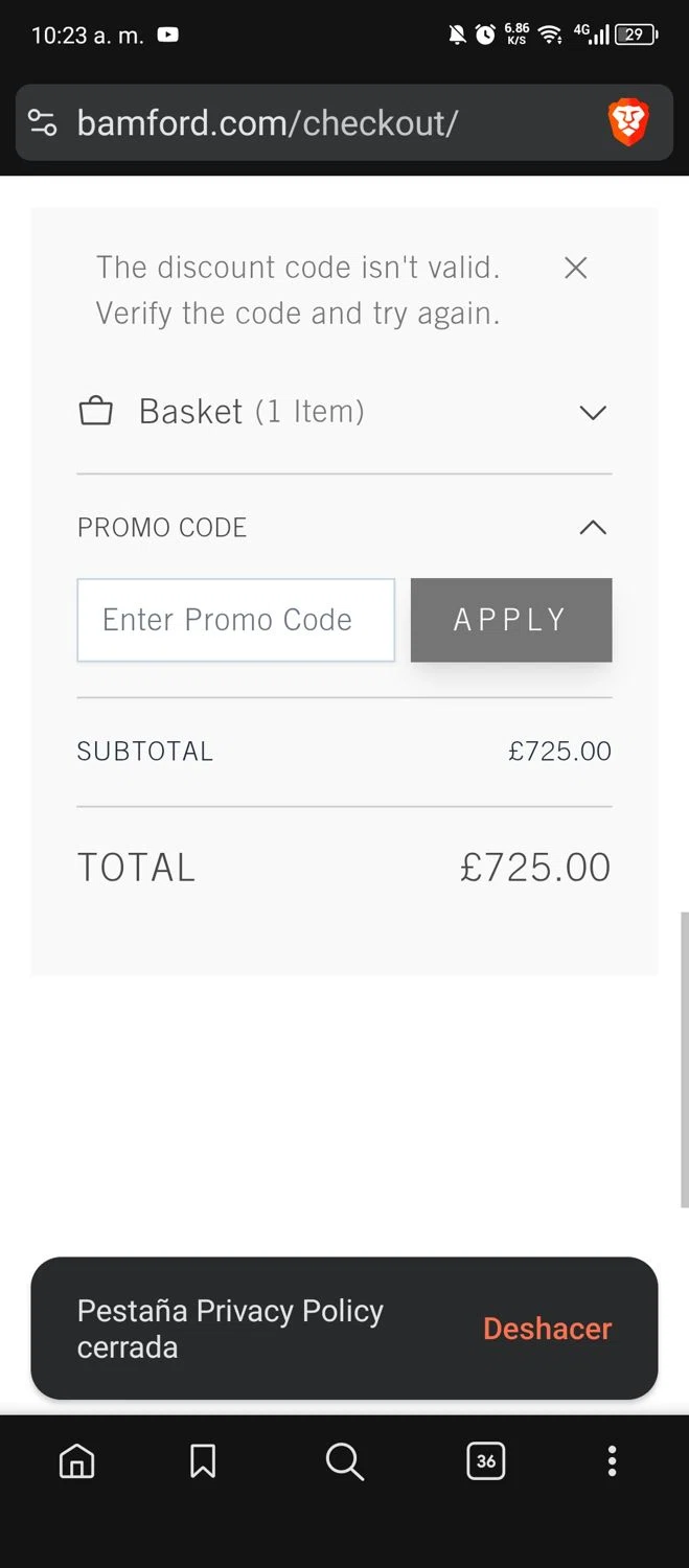 Bamford discount code screenshot showing code AUTUMN30 applied at Bamford checkout page. Uploaded by SimplyCodes community member usermariee on Nov 20, 2025