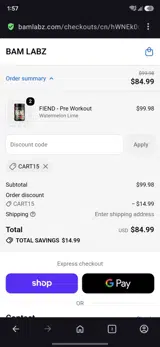 BAM Labz coupon verification screenshot