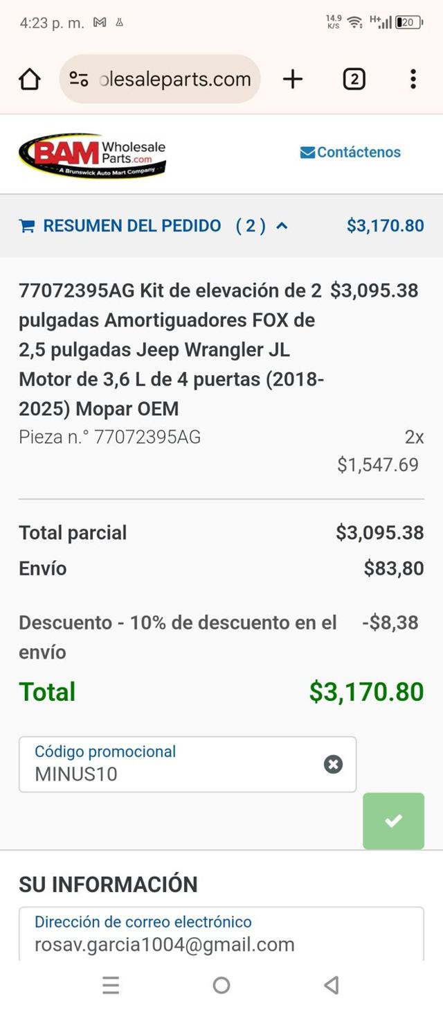 BAM Wholesale Parts checkout page showing BAM Wholesale Parts promo code box | Screenshot taken by SimplyCodes community member on Dec 30, 2024