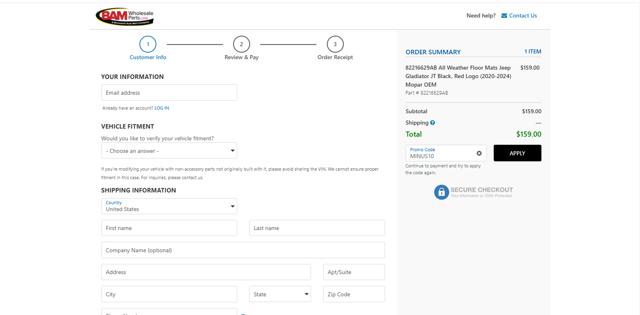 BAM Wholesale Parts checkout page showing BAM Wholesale Parts promo code box | Screenshot taken by SimplyCodes community member on Nov 28, 2024