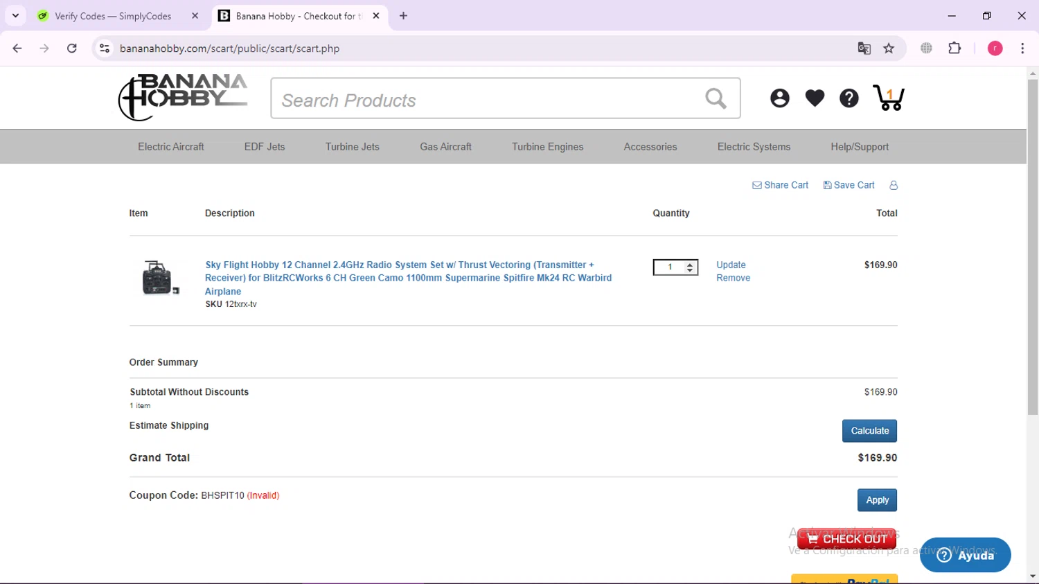 Banana Hobby checkout page showing Banana Hobby discount code box | Screenshot taken by SimplyCodes community member on Sep 28, 2024