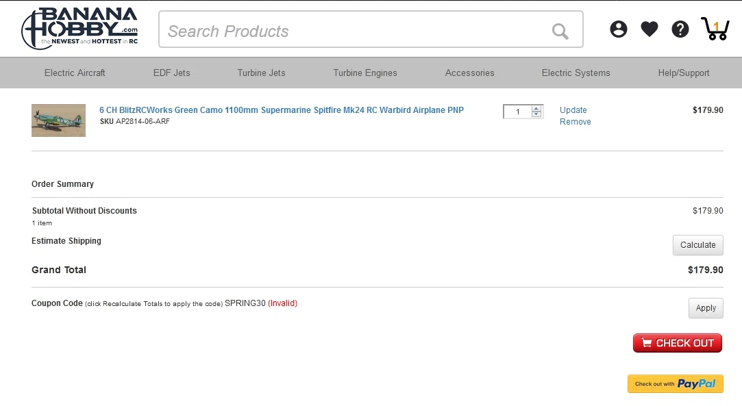Banana Hobby checkout page showing Banana Hobby discount code box | Screenshot taken by SimplyCodes community member on Apr 27, 2021