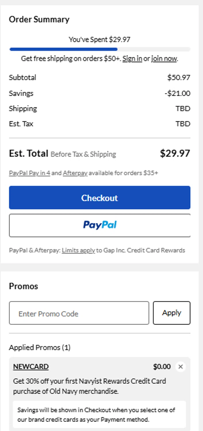 Banana Republic promo code screenshot showing code NEWCARD applied at Banana Republic checkout page. Uploaded by SimplyCodes community member ______ on Jul 30, 2025