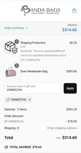 VANNZCHA coupon verification screenshot