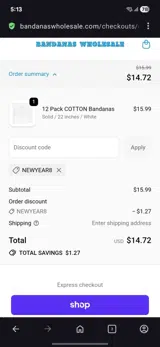 Bandanas Wholesale coupon verification screenshot