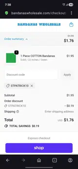 Bandanas Wholesale coupon verification screenshot