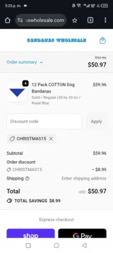 Bandanas Wholesale coupon verification screenshot