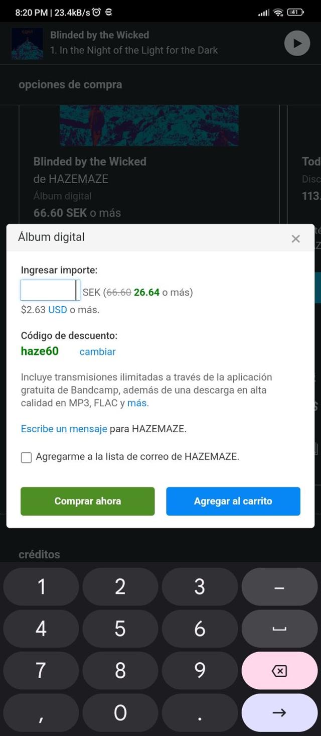 Bandcamp checkout page showing Bandcamp discount code box | Screenshot taken by SimplyCodes community member on Mar 11, 2025