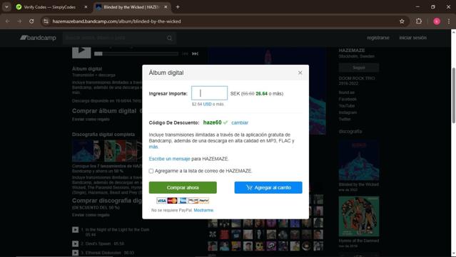Bandcamp checkout page showing Bandcamp discount code box | Screenshot taken by SimplyCodes community member on Mar 21, 2025