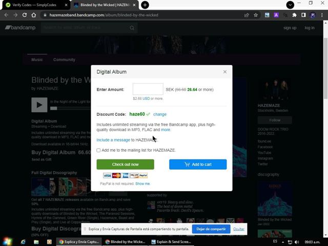 Bandcamp checkout page showing Bandcamp discount code box | Screenshot taken by SimplyCodes community member on Apr 4, 2025