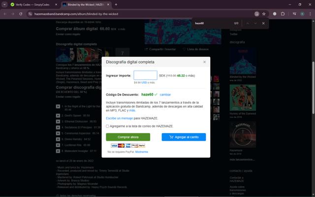 Bandcamp checkout page showing Bandcamp discount code box | Screenshot taken by SimplyCodes community member on Apr 12, 2025